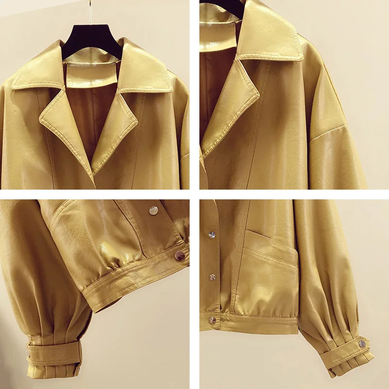 Куртка женская винтажная из искусственной кожи Свободное пальто однобортная