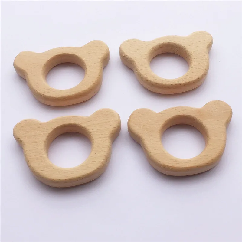 Mordedor de oso de madera para beb&eacute;, mordedor org&aacute;nico ecol&oacute;gico sin terminar, sonajero de dentici&oacute;n, juguete de animales de madera, 10 piezas-1