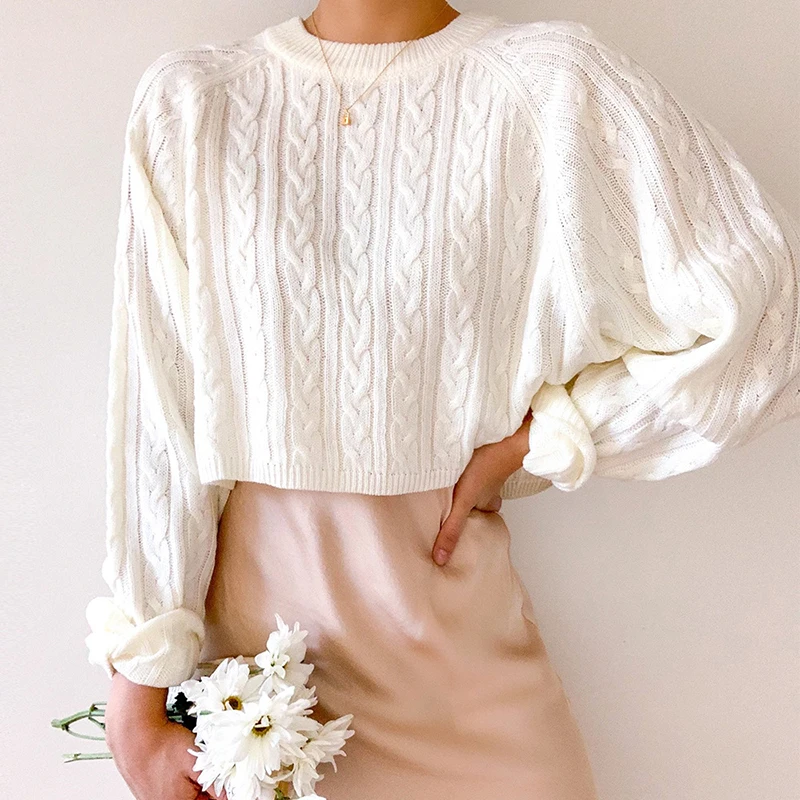 

Женский трикотажный свитер в стиле ретро, Свободный пуловер с круглым вырезом и длинными рукавами, Осень-зима 2021