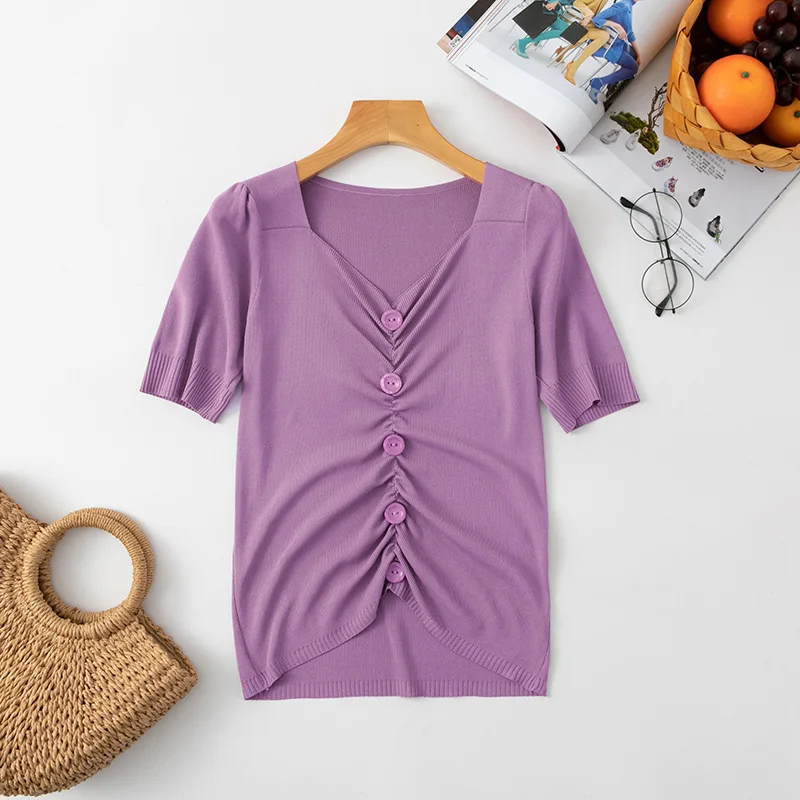 Женские топы с V образным вырезом трикотажные модные женские рубашки коротким