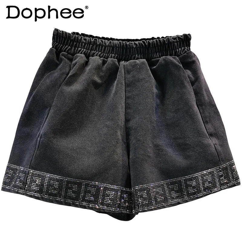 

Джинсовые шорты, женская мода, Новинка лета 2021, свободные брюки, а-силуэт, широкие штаны, облегающие, с эластичным поясом, лидер продаж, штаны