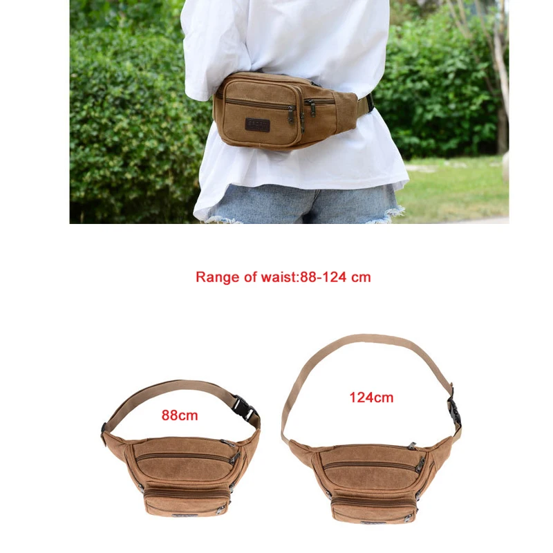 

Men Casual Durable Fanny Waist Pack Male Waist Bags Belt Canvas 2021 New Hip Bum Military Bag Pouch Three Zipper Pocket Banane