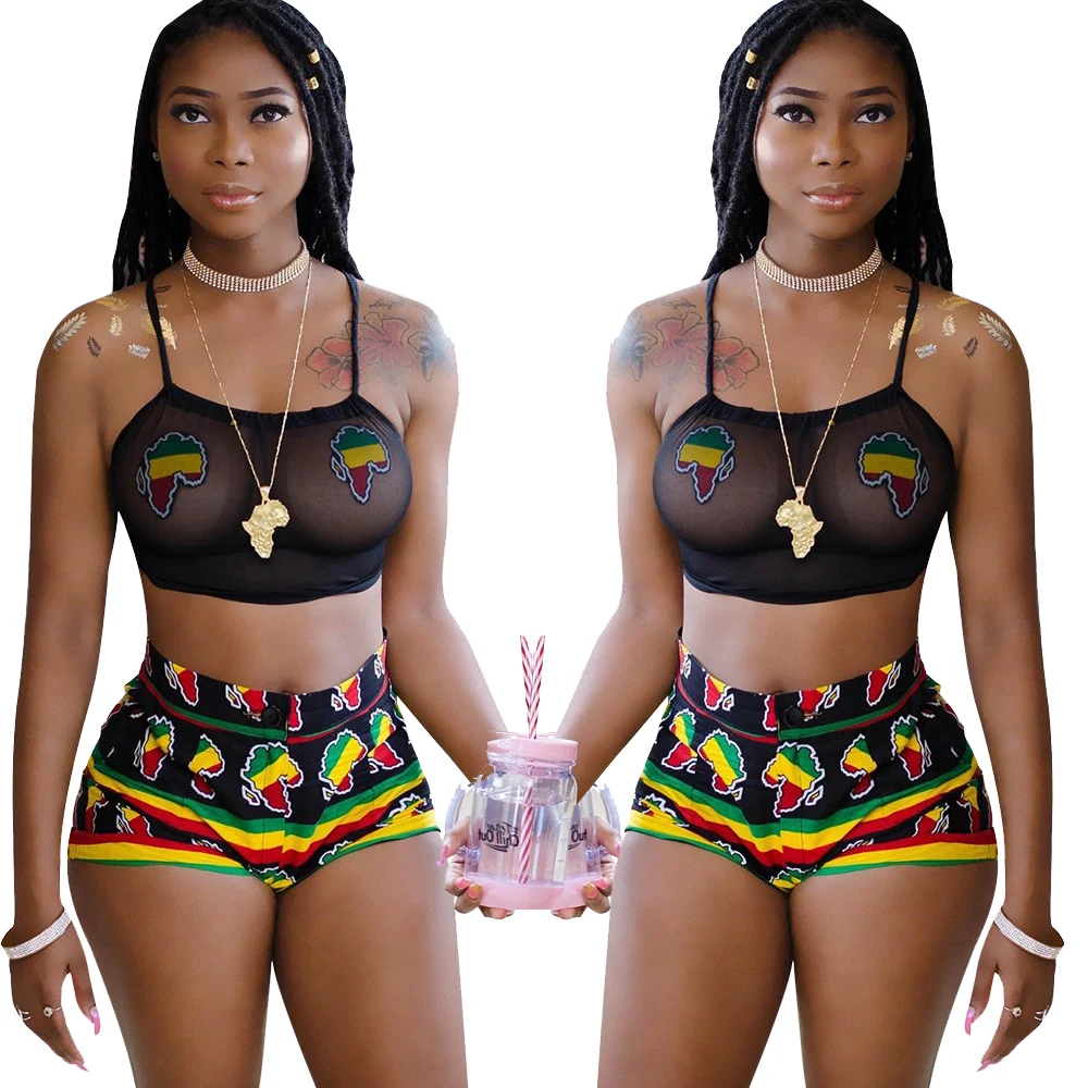 Сексуальный прозрачный сетчатый комплект из двух предметов летний вечерний кроп