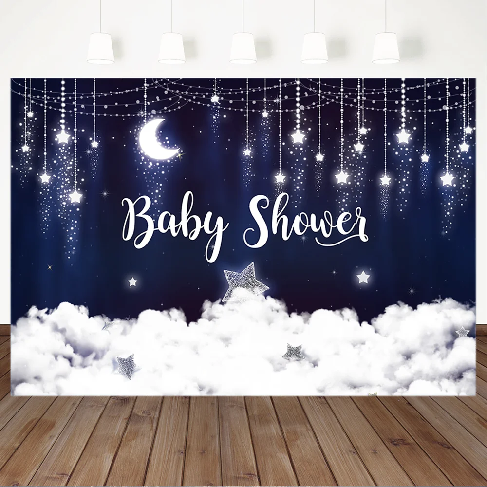 Мерцающие звезды детский душ фон Вспышка Серебряные и белое облако фото