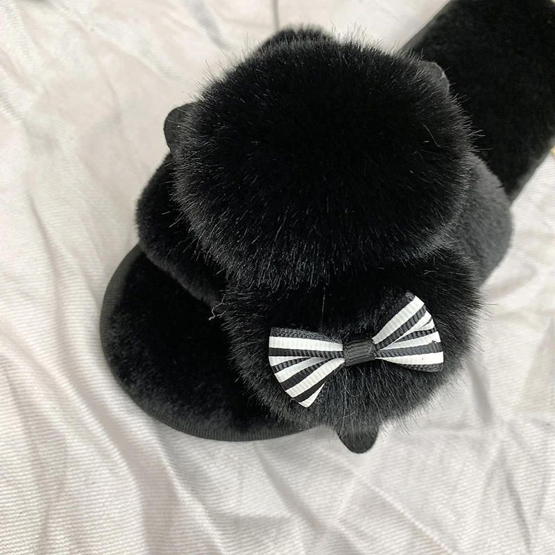 2021 New Winter Home Slippers Women Warm Cotton Lovely Fabric Slipper Indoor Mute Non-slip Bear Ears Flat Women Shoes Fur Slides