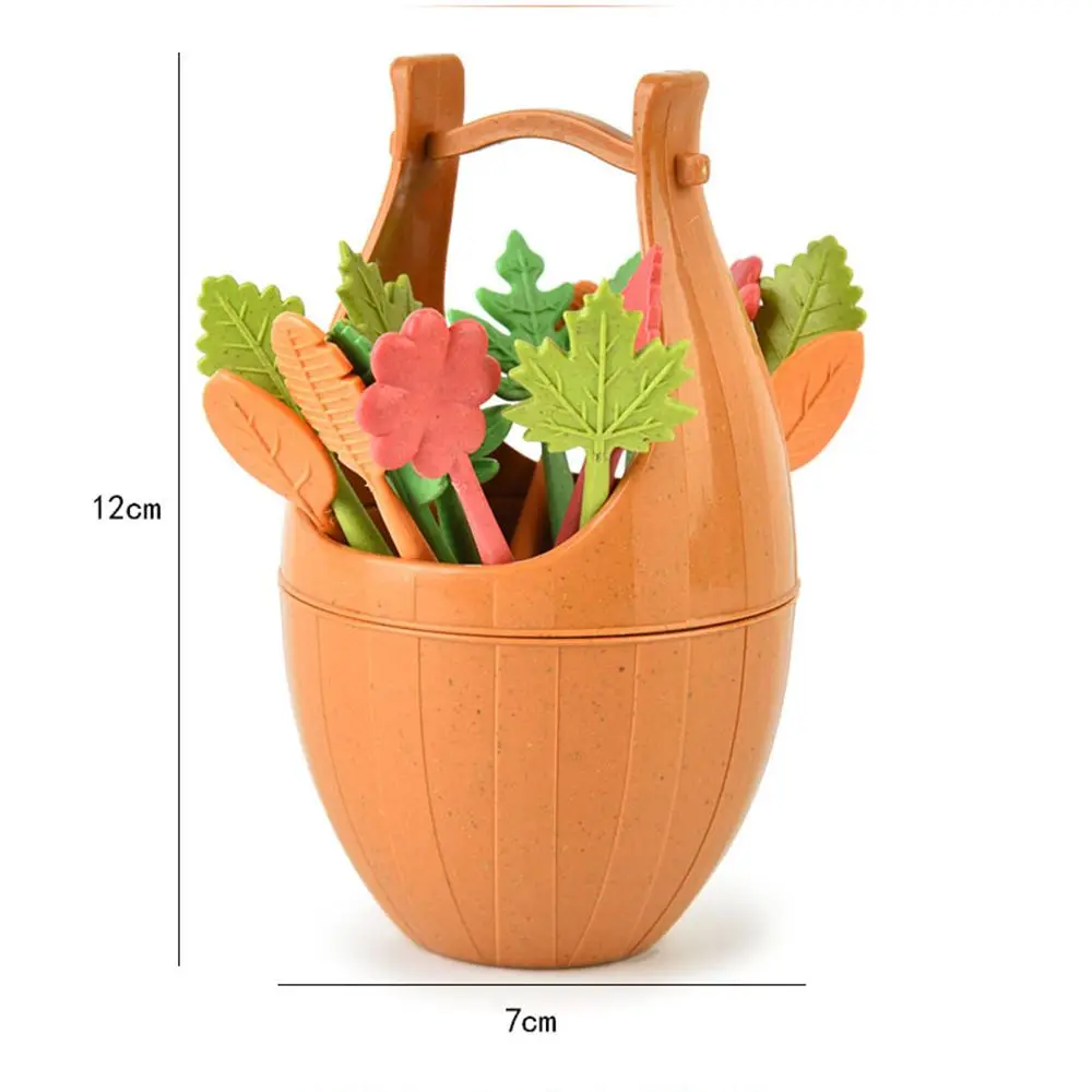 Лист баррель фрукты знак здоровая Пшеничная солома пластиковая фруктовая вилка