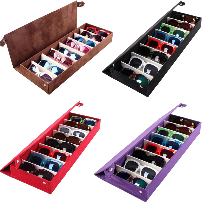 

8 Grid Sunglass Glasses Storage Case Eyeglasses Display Glasswear Box Tidy Tool Box Jewelry Container Case Organizer with Button