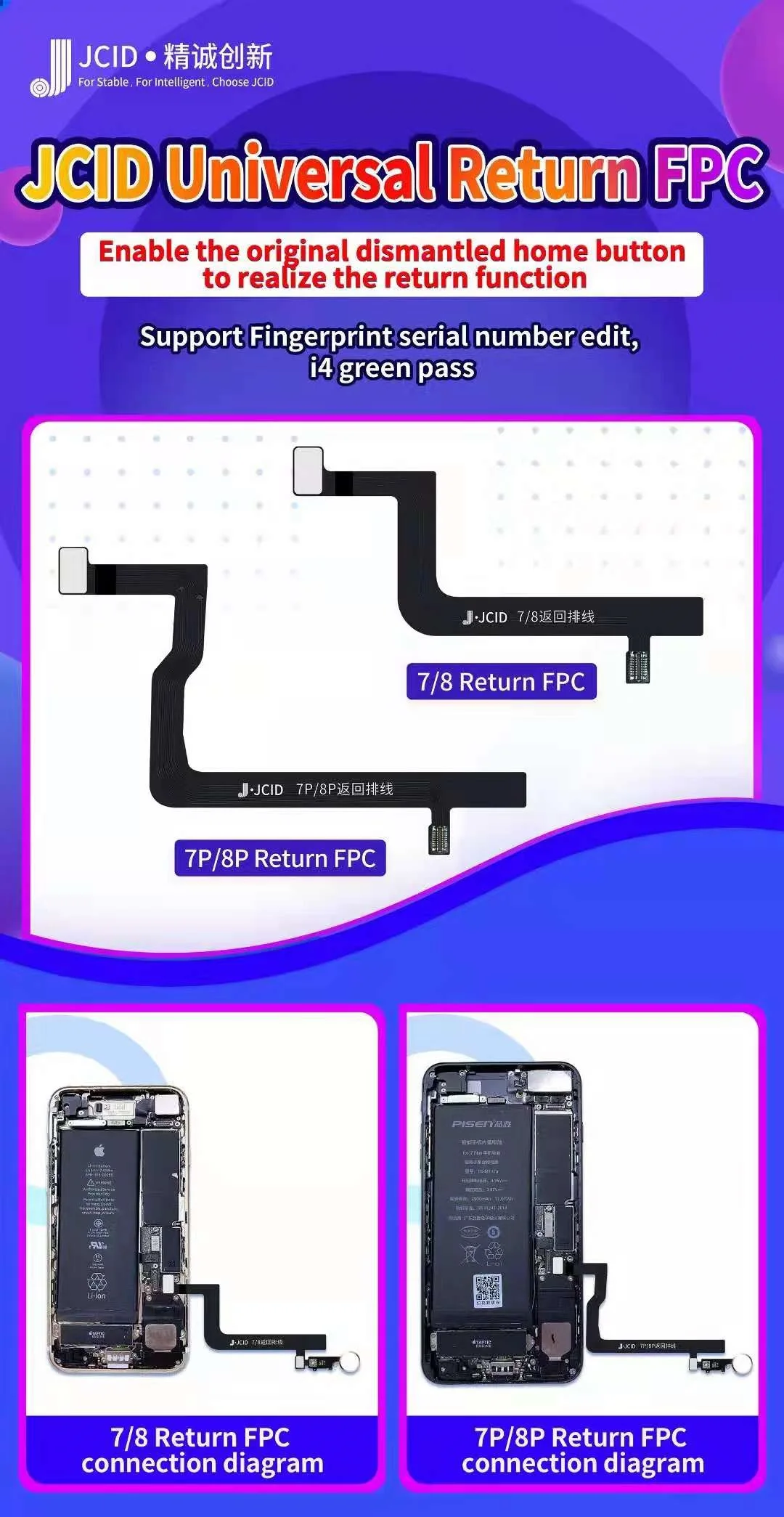 

JCID JC Universal Return FPC Flex Cable For iPhone 7G 7P 8G 8P Original Home Button Repair Fingerprint