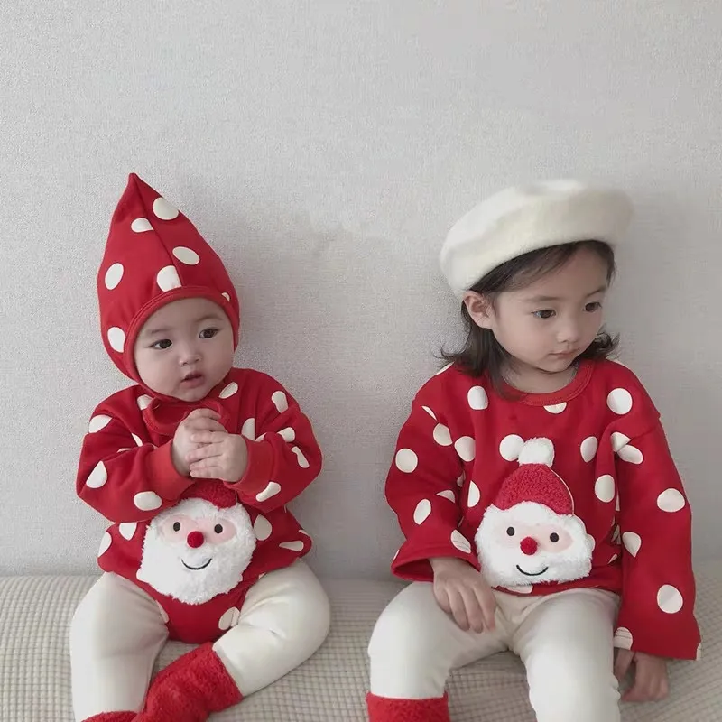 

Newborn Baby Christmas Costumes For Kids Girls Boys Santa Cosplay Hoody Snowman Print Romper Homewear Pajamas