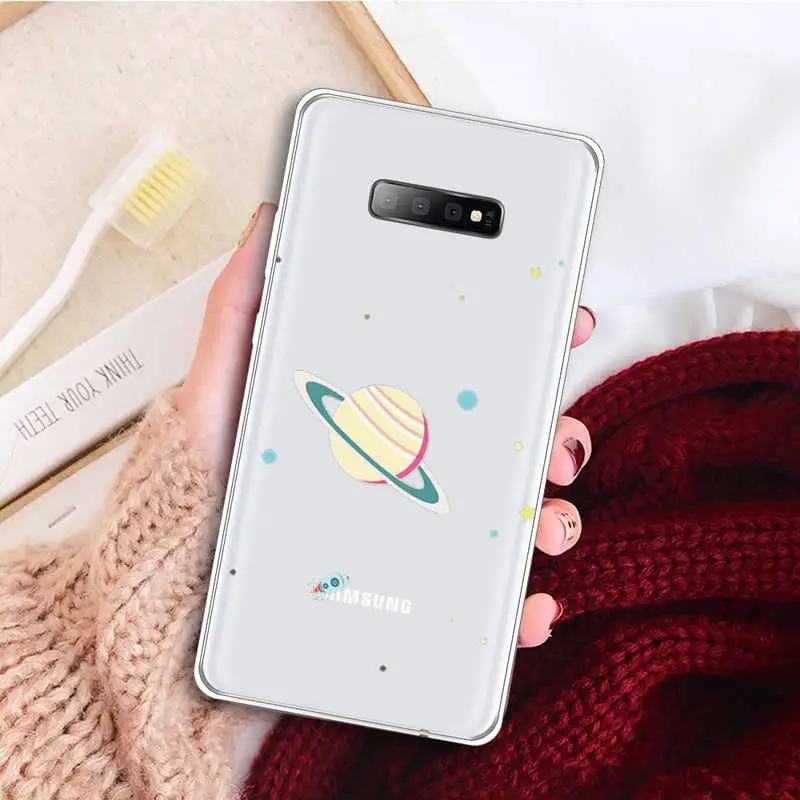 

Cute Cartoon Astronaut Planet Star Phone Case Clear Transparent for samsung A 21s 50 71 S 8 9 20 note 10 20 plus ultra