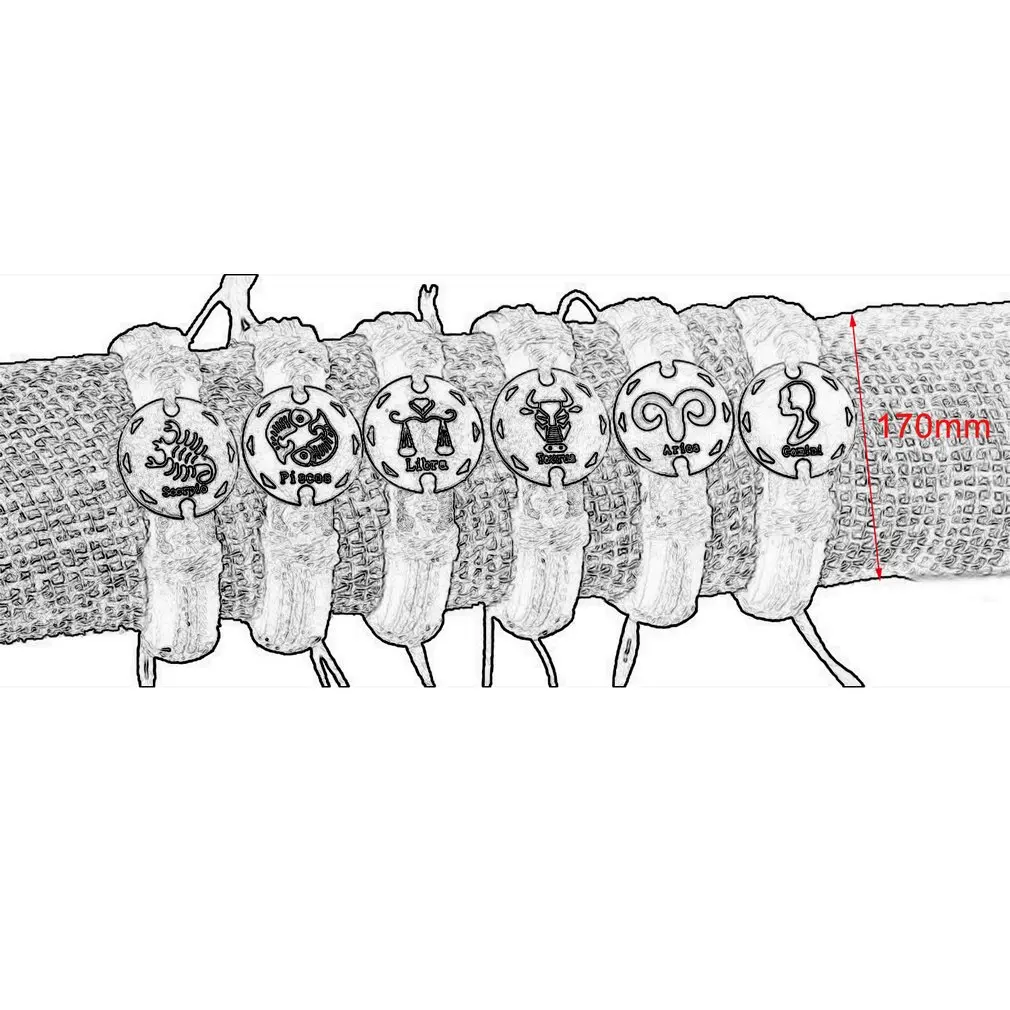 

New New 12 Constellation Weave Alloy Leather Keychain Vintage Bronze Punk Zodiac Sign Leo Bracelet Pendant Men Women