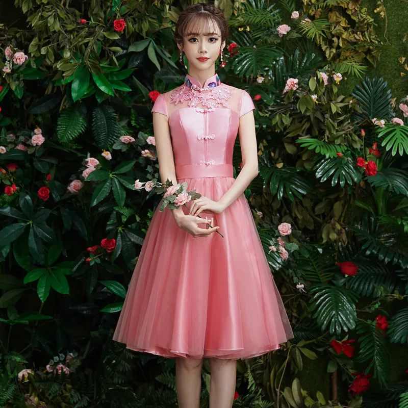 

New Pink Chinese Bridesmaid Dress New Summer Wedding Dress Dress Elegant Bridesmaid Dresses Short Creme Special Occasion Dresses