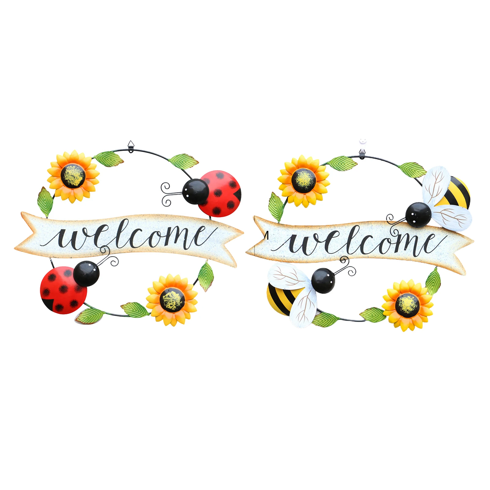 

Round Metal Welcome Sign er Garden Patio Porch ing Hoop Wreath Decor