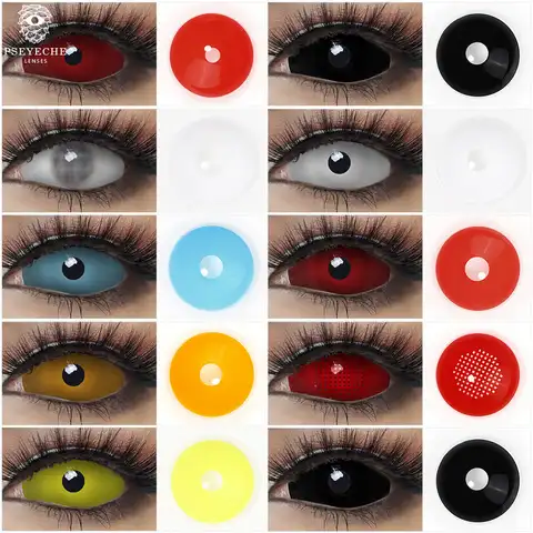 Линзы с полным покрытием 22 мм, черные, красные, белые линзы, цвет для Хэллоуина, склера контактные линзы 2 шт., Crazy Contact Big Eye, ежегодные линзы