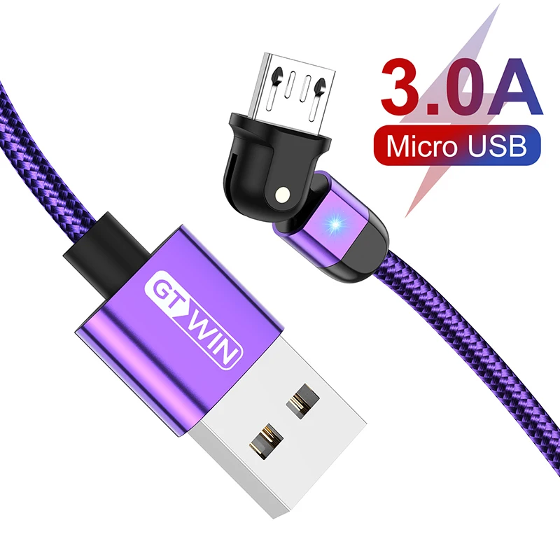 GTWIN микро USB кабель 3A быстрой зарядки Micro usb 2 м 90/180 градусов высококачественный