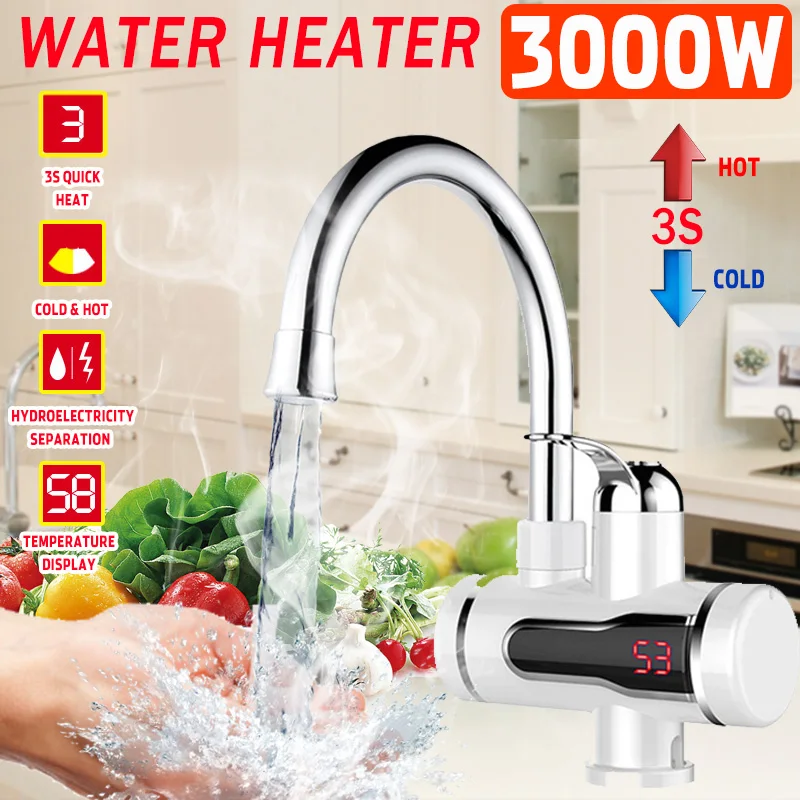 

3000W 220V Temperature Display Instant Hot Water Tap Fast Heating Tankless Electric Faucet Water Instant Hot Faucet Water Heater