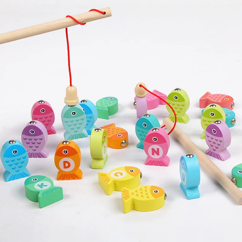 

Дошкольные Деревянные игрушки Монтессори, магнитная рыболовная игра, Детский пазл, учебные пособия, Игрушки для раннего развития, подарки д...