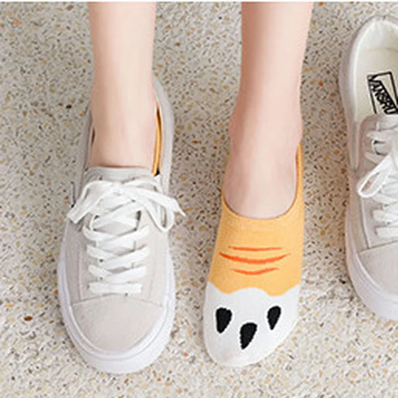 

Women's Cotton Invisible No Show Socks Cute Cartoon Cats Paw Summer Silicone Non-slip Short Socks Fashion Thin Ankle Boat Socks