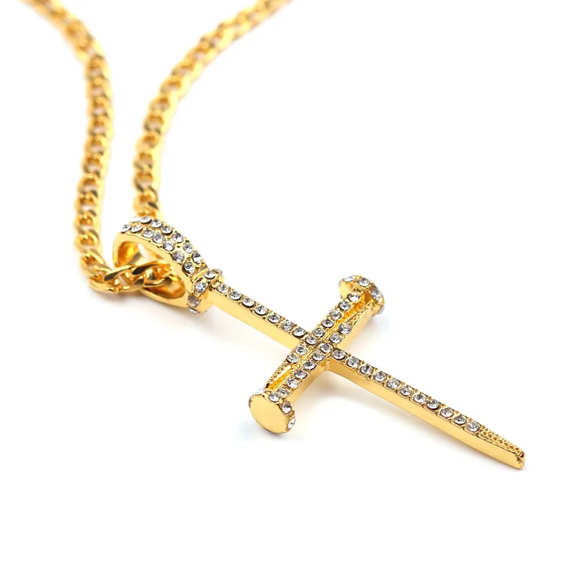 Золотой цвет крест сплайсинга кулон ноготь ожерелье хип хоп кубического