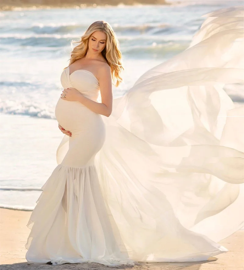 Long Cape Maternity Photography Dress V-neck Sexy Pregnant Dress Stetchy Pregnancy Photo Shoot Dress Fitting Baby Shower Dress