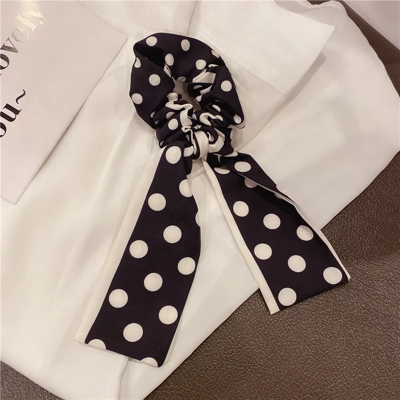 

Retro Girls Bow Streamers Hair Ring Knotted Scrunchie Women Ponytail Hair Ties Printing Rubber Bands Headwears Hair Accessories