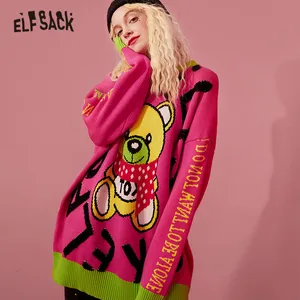 Женский трикотажный пуловер ELFSACK Harajuku, жаккардовый пуловер с длинными рукавами в Корейском стиле, зима 2020