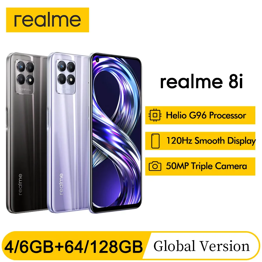  Смартфон глобальная версия realme 8i 6,6 "120 Гц FHD + 4/6 ГБ 64/128 ГБ Helio G96 аккумулятор 5000 мАч 18 Вт Быстрая зарядка 50MP мобильный телефон 