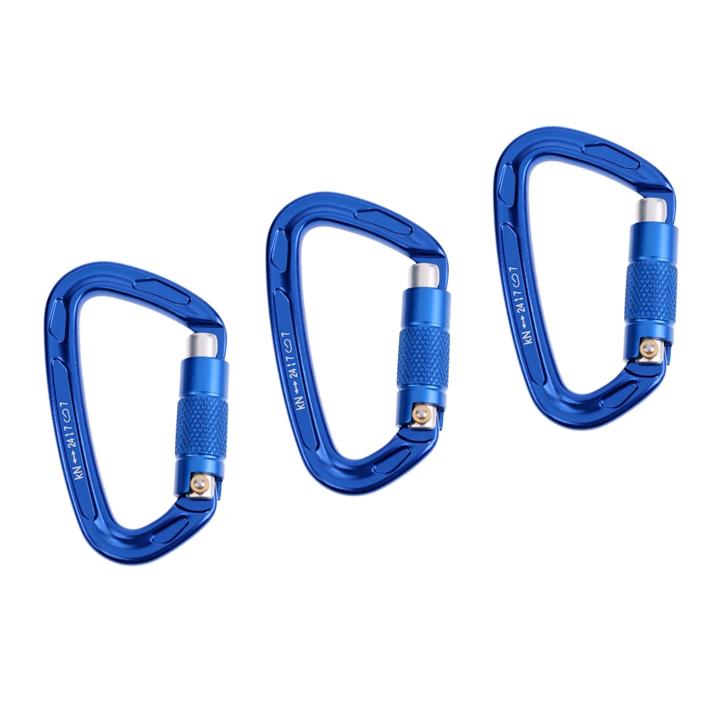 

3 Pieces Ultralight 24KN Auto Self Lock D Carabiner for Outdoor Rock Climbing Mountaineering (CE Certified) - 3 Colors