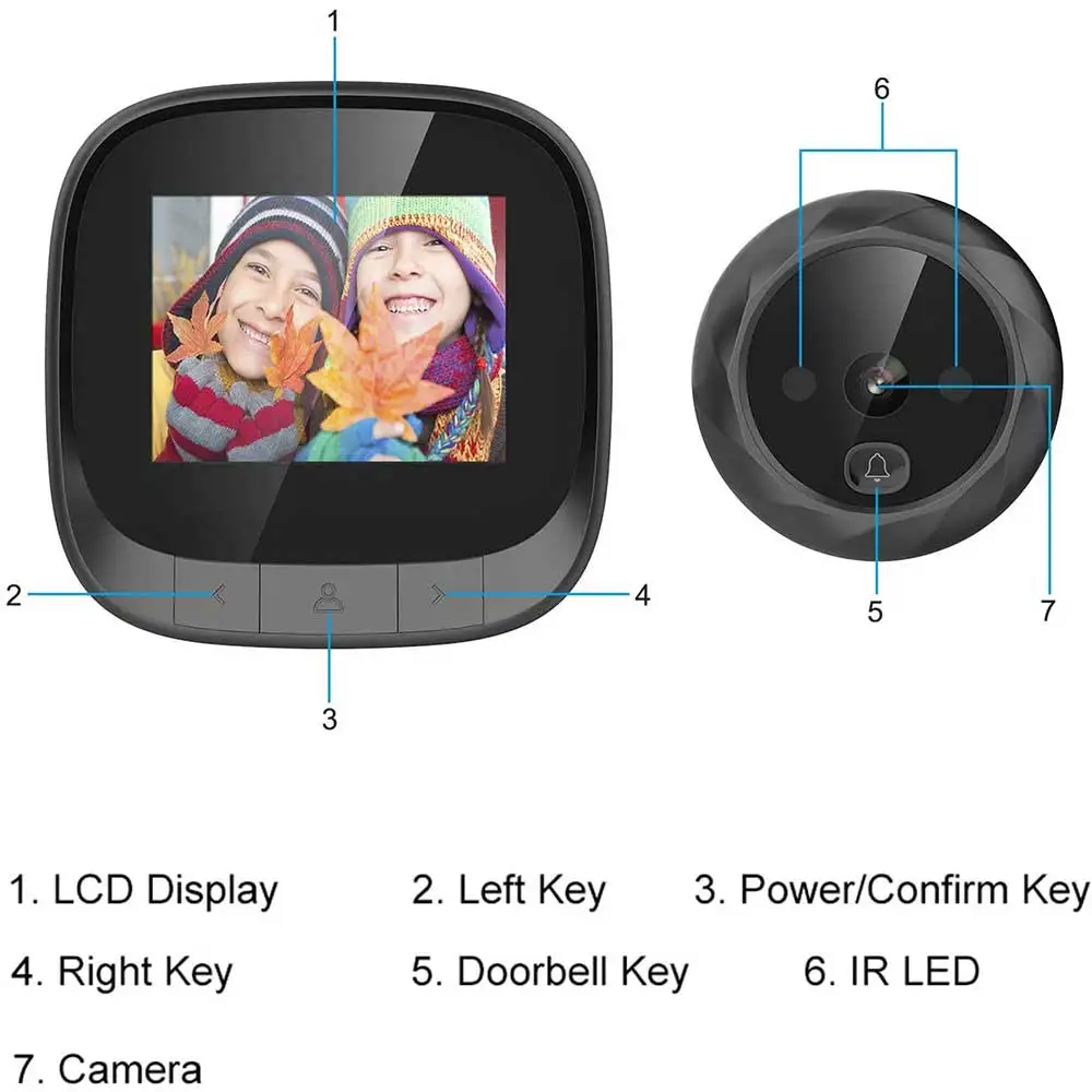 Цифровой дверной глазок 2 4 дюйма ЖК экран поддержка 90 градусов широкий угол ИК