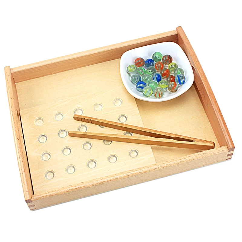 20Pcs Montessori Materials Clip the Balls with Board Wood Tray Chopsticks Training Practical Life Educational Toys for Children