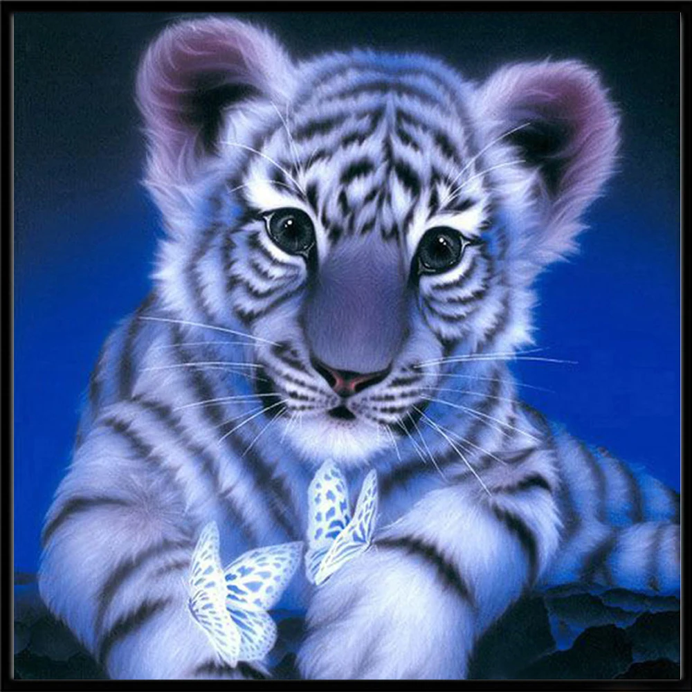 5D peinture diamant Animal tigre bricolage point de croix autocollant diamant broderie diamant rond