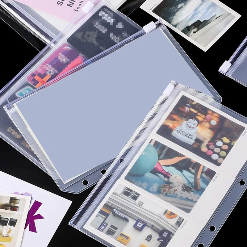 

1 Set A6 Size 6 Holes Binder Pockets, Zipper Loose Leaf Bags & 1 Set File Rack Multi-Layer Documents Organizer Basket