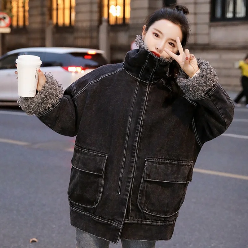 

Women Denim Jacket 2022 Female New Warm Winter Autumn Lamb Wool Lining Jeans Coat Women Bomber Jackets Casaco Feminino X272