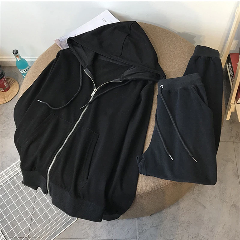 

Свитер весенне-осенний тонкий 2020 Новый толстовка на молнии свободный Спортивный Повседневный костюм Одежда для упражнений для женщин комплект из 2 предметов для женщин