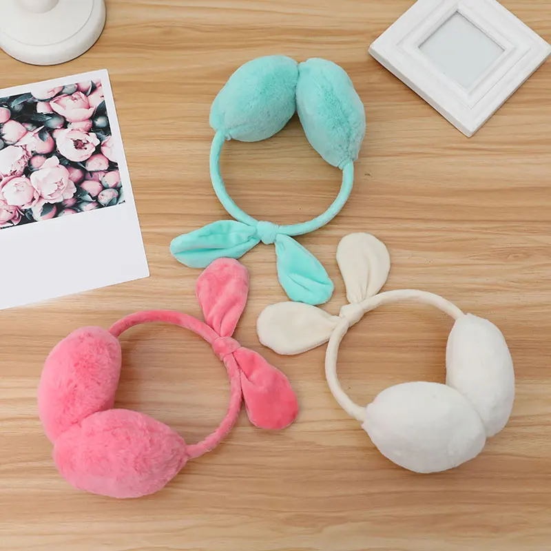 Женские наушники с заячьими ушками зимние теплые милые удобные мягкие плюшевые