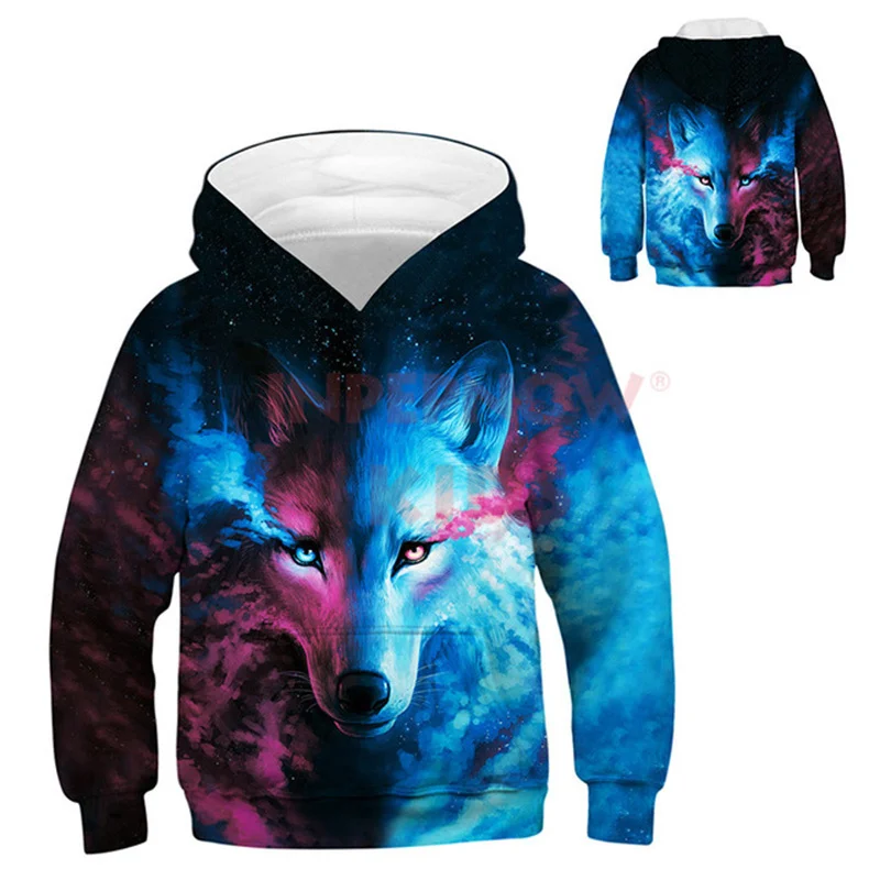 

New Style Boys Girls Pattern Wolf Hoodie Fall/Winter Teen Kids Animal Hoodie Clothing Sweatshirt Children Clothing 4-14 Year Old