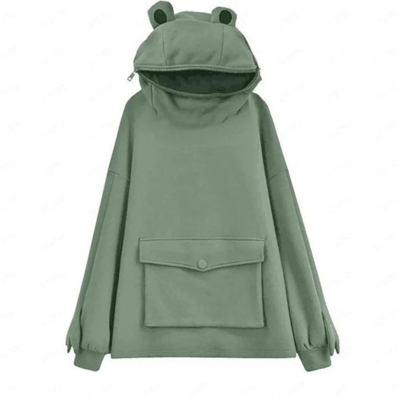 

Women's Cute Pullover Hooded Sweatshirts Harajuku Hoodie Lovely Frog Autumn Female Thicken Stitching Three-Dimensional Pocket