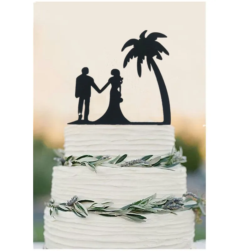 Черный акриловый свадебный фон для невесты и жениха на пляже с кокосовым деревом