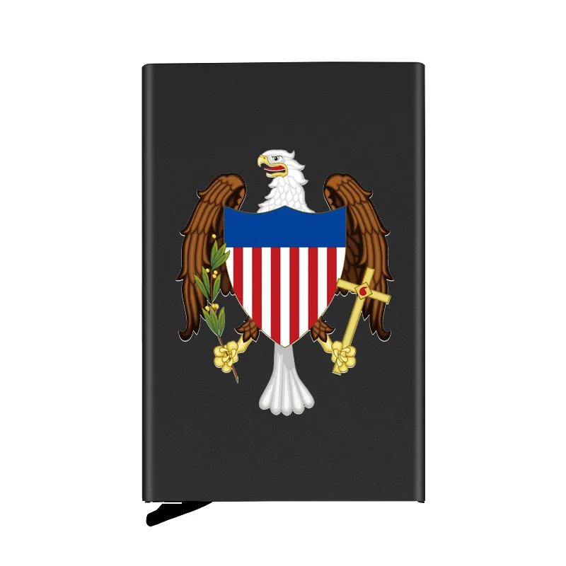 

Classic USA Emblem Digital Printing Card Fully Automatic Men Anti Metal Credit Card Holder Wallet Women Aluminum Case