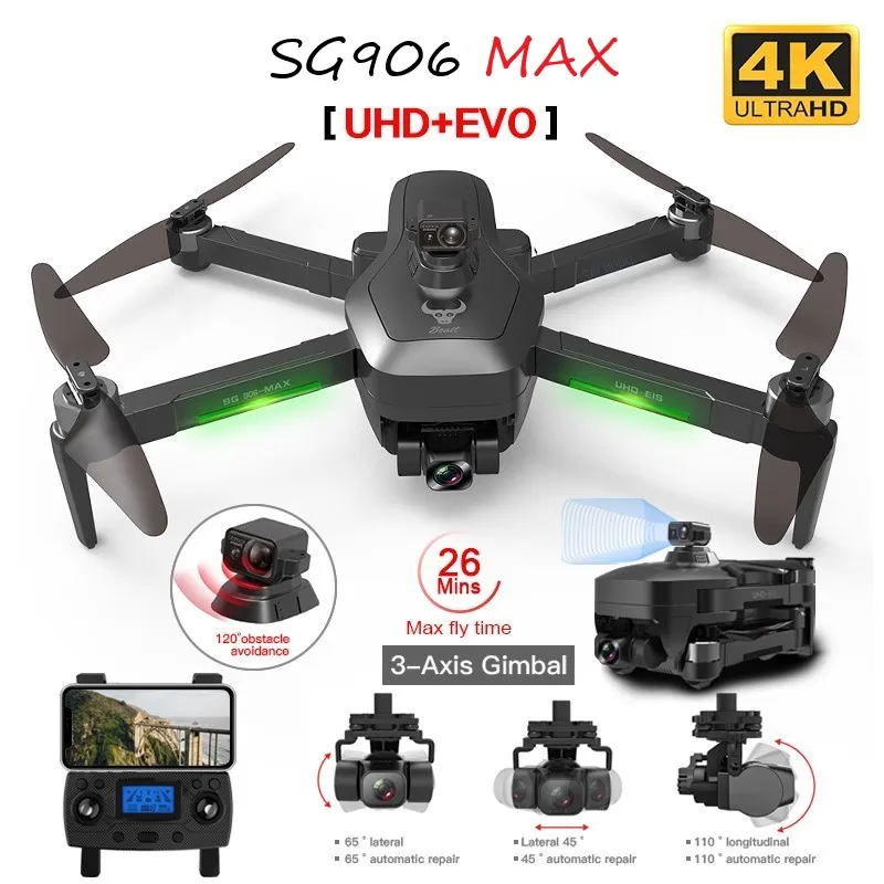 

Дрон SG906 MAX PRO 2 4K GPS с камерой, 3-осевой карданный бесщеточный Квадрокоптер, функция FPV обхода препятствий, Радиоуправляемый вертолет, Дрон 1,2 к...