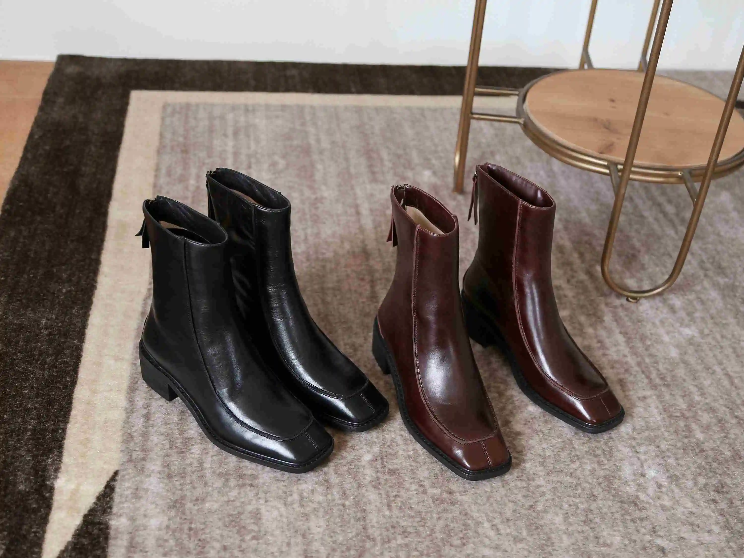 

Lenkisen new arrival western boots genuine leather vintage thick med heel square toe zipper office lady dating ankle boots L02