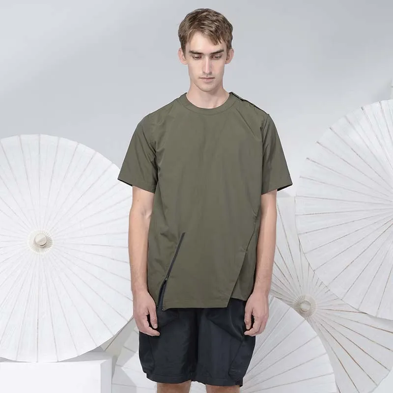 

Men's Army Green Round Neck Short Sleeve T-Shirt Large Summer Men's Casual Solid Color Fashion Half Sleeve Bottom Shirt