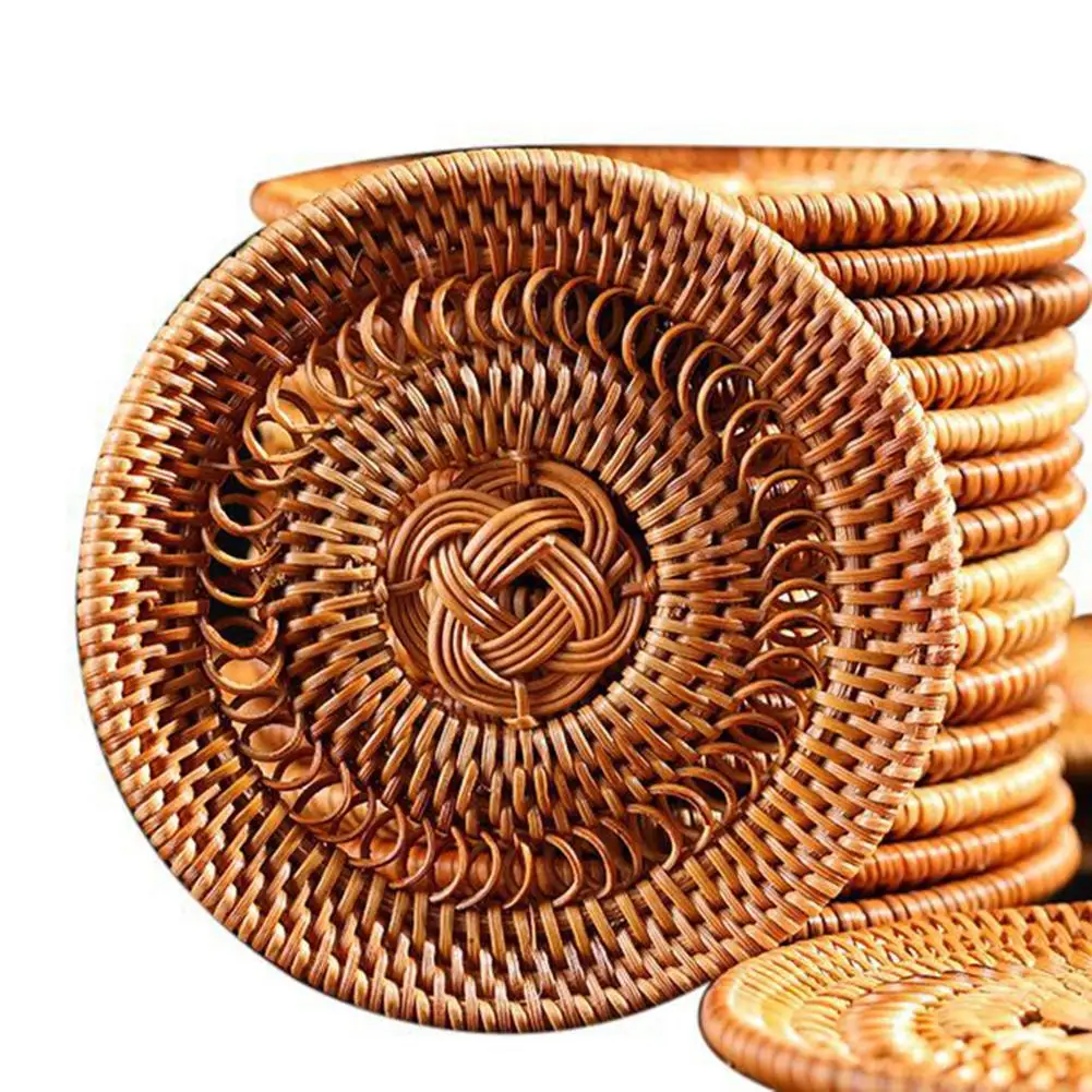 

1pcs Natural Rattan Coasters Round Bowl Pad Handmade Insulation Placemats Table Padding Cup Mats Kitchen Decoration Accessories
