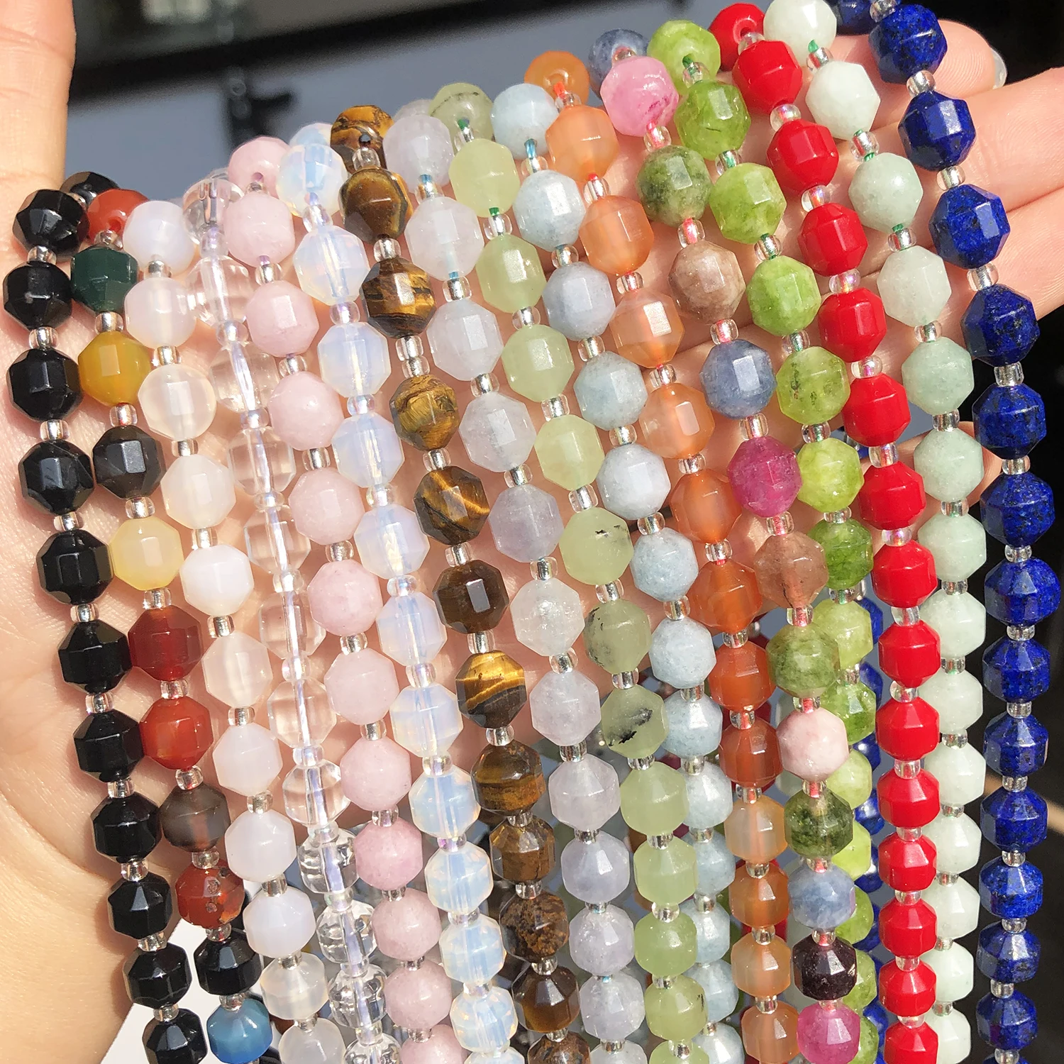 Natural Stone Olive Shape Faceted Tourmaline Agates Tiger Eye Peridot Aquamarine Beads for Jewelry DIY Making Bracelet 6 8 10mm