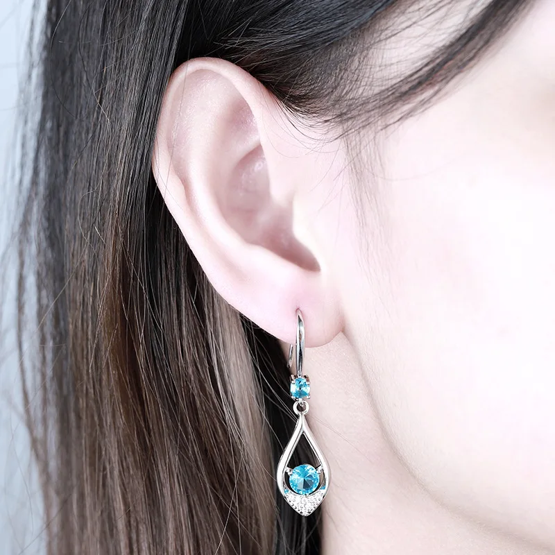 Женские серьги-подвески из серебра 100% пробы с розовым топазом