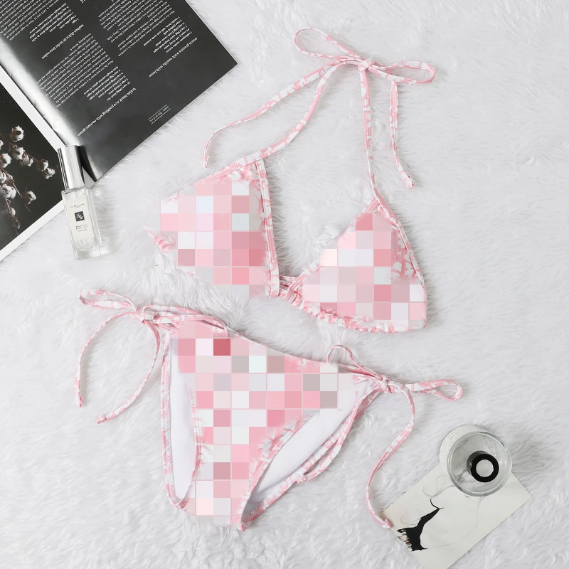 

2021 Luxury Sexy Halter Bikini Female Swimsuit Women Swimwear Two-pieces Bikini set Strap Triangle Bathing Suit Swim Lady