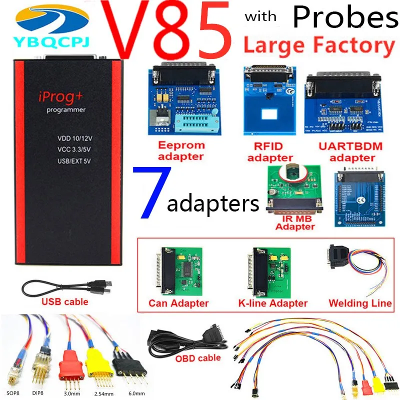 Iprog+ Iprog V85 Pro Programmer with Probes Adapters for in-circuit ECU Support IMMO+Mileage Correction+Airbag Reset till 2019