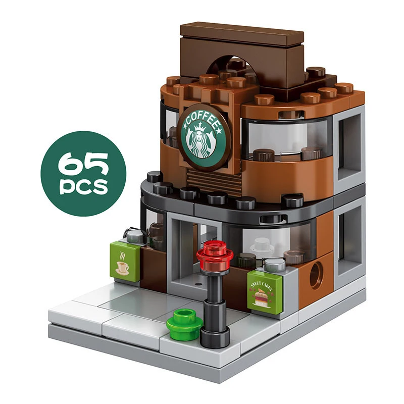 

Mini assembly shop, pizza shop, barber shop, baby shop, candy house, coffee shop, beauty shop, bar, brick blocks 7-12y