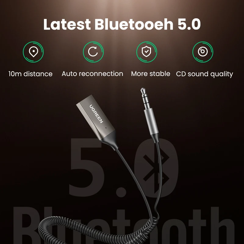 UGREEN Bluetooth 5.0 Handsfree Adapter Wireless Receiver 3.5mm AUX Music Navigation Streaming Microphone for Calls Car | Электроника