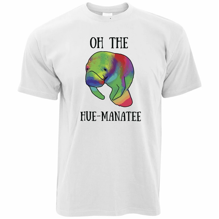 Новинка Футболка с изображением Пуна Модная крутая футболка надписью Oh The Hue Manatee